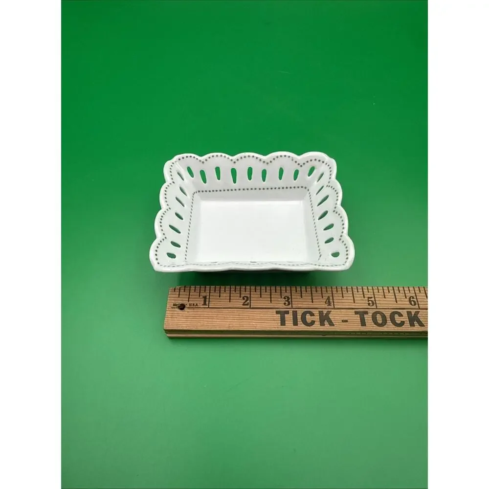 Andrea by Sadek Williamsburg Reticulated Porcelain Trinket Dish White Green Dot